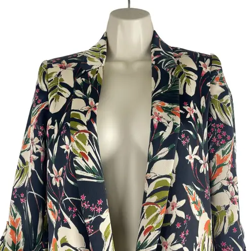 ZARA  Satin Floral Printed Open Front Long Blazer Jacket Women Green Size XS