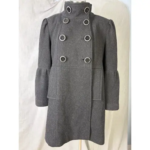 Miss Sixty Wool Blend Military Coat Gray XL Funnel Neck Bell Sleeves Mod
