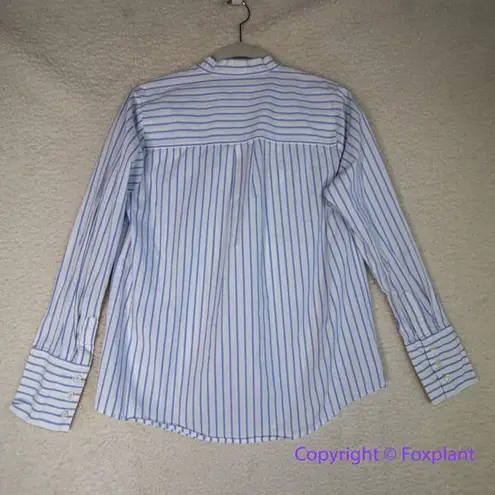MICHAEL Michael Kors Blue & White Striped "Hampton" Tie Neck Blouse, M Size M