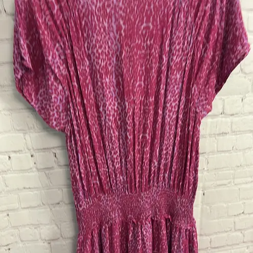 Rails Carla Magenta Cheetah print midi dress girly chic lined buttons Large