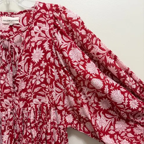 Daughters of India Kyra Mini Dress Balloon Sleeve in Saffron Floral Red Size XS