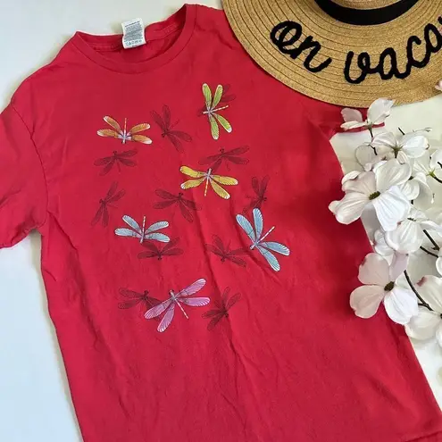Bohemian Colorful Dragonfly Graphic T Shirt Red