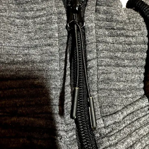 Stoic Jacket Drawstring Hood Ribbed Full Zip Cotton Long Sleeve Knit Gray Medium