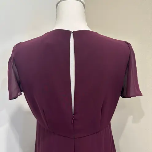 Joanna August Plum Chiffon Flutter Sleeve Maxi Bridesmaid Wedding Guest Dress