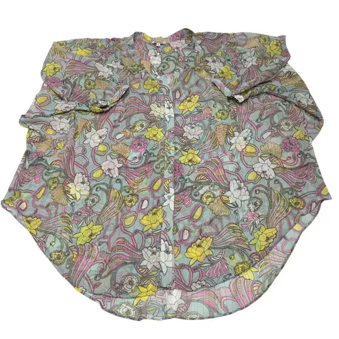 Badgley Mischka Top Womens 2X Aqua Pink Cocoon Floral Printed Tunic Blouse