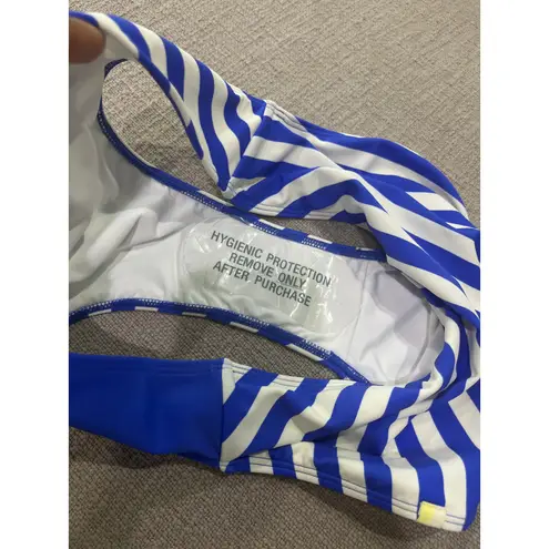 Summersalt 2pc Marina Bikini Blue & White Top W/ Diagonal Mid Rise Bottoms Sz 6