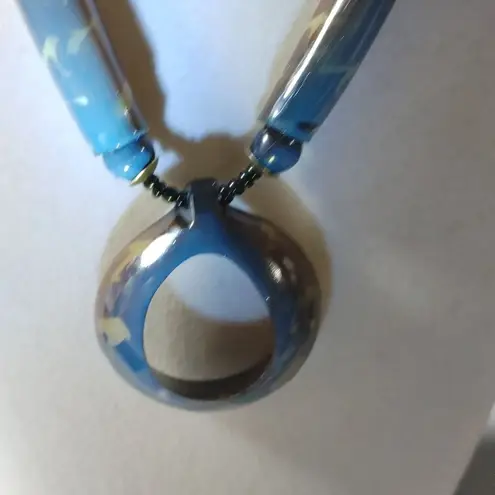 Brown Tan Horn Pendant Necklace Vintage Seed Beaded Strand Barrel Clasp Resin