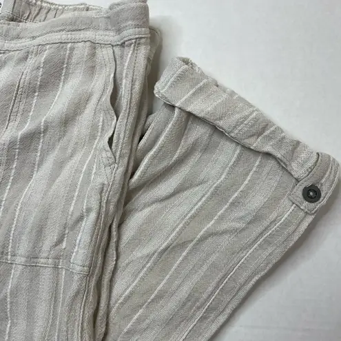 DASH Oatmeal Stripes Linen Blend Straight Leg Carpenter Utility Pants Size M