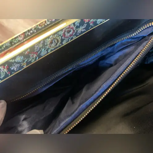 Vintage 1950s La France Petite Needlepoint Wool Clasp Handbag Clutch Purse Black