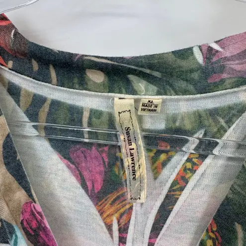 Susan Lawrence Y2K Floral Button Front Cardigan Top Womens XL White Cotton Blend