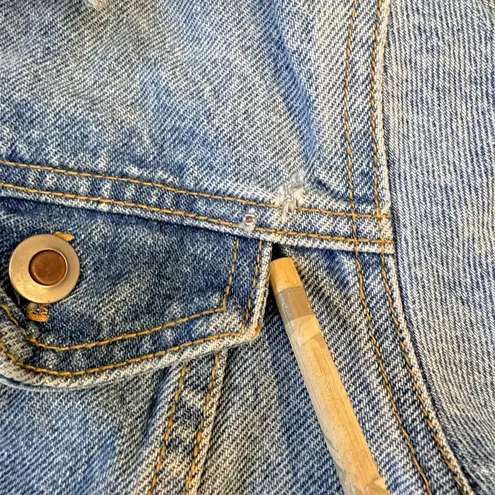 Vintage Authentic Real Ellemenno Denim Jacket Button Pockets Light Wash Medium Blue