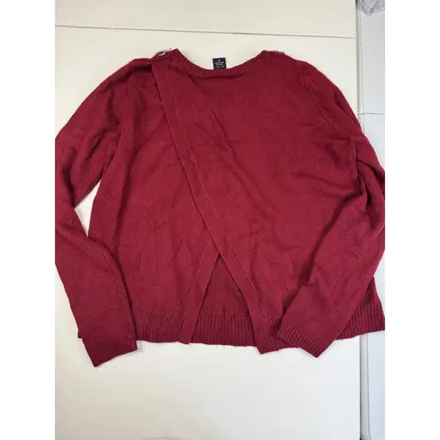 Hooked up Embellished Neck Long Sleeve Sweater Burgundy Red M Size M