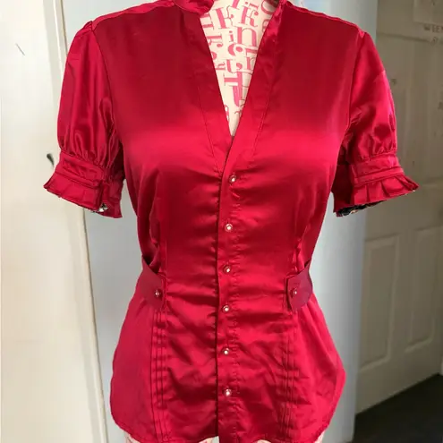 Reversible Robertson LA 2000s Y2K Paisley Red Satin Top Satin Blouse Romantic XS