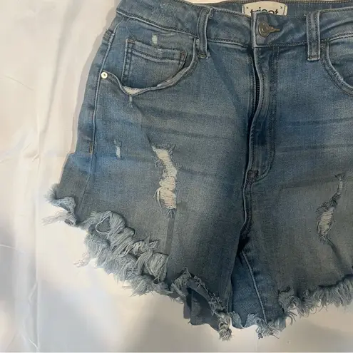 Distressed Tricot Denim Shorts