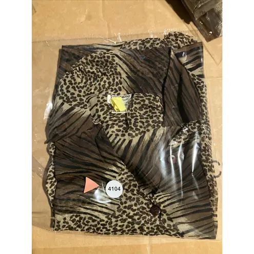 Studio Spa Sheer Animal Print Top, Women's Size 8, Vintage Begauze Brown Black