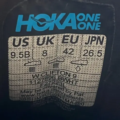 Hoka Clifton 9 Black White Athletic Running Shoes Sneakers Women’s Size 9.5