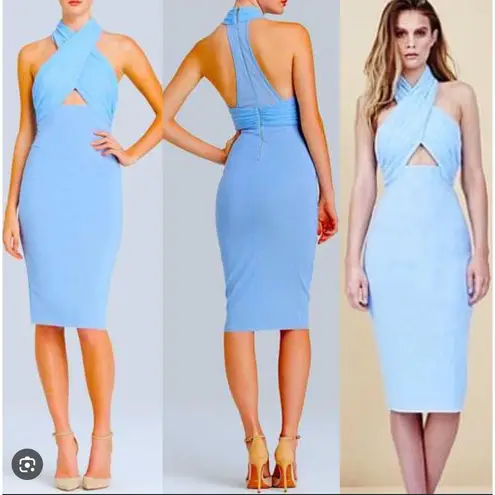 Bec & Bridge Baby Blue Twist-Neck Bodycon Midi Dress Womens Size 6