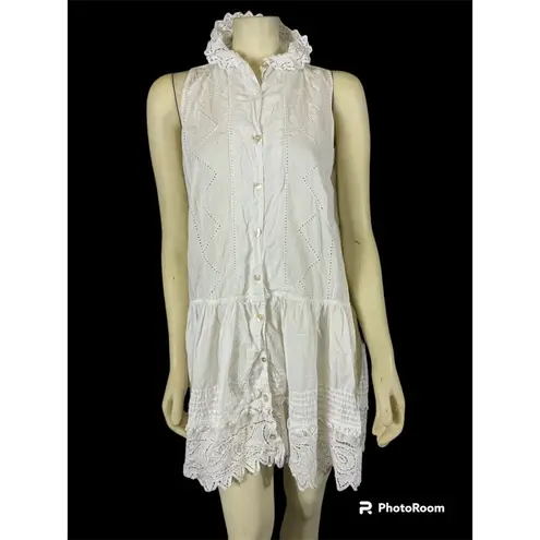 Vintage 1990’s Lone Ranger Paisley Eyelet collared button down dress size medium White