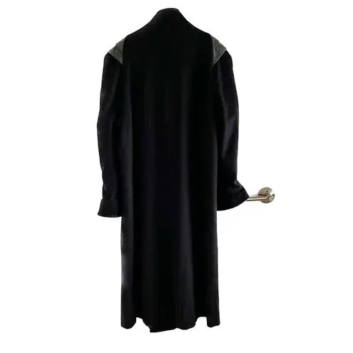 Vintage 80s 100% wool leather shoulder double breasted long over coat size XXL Black