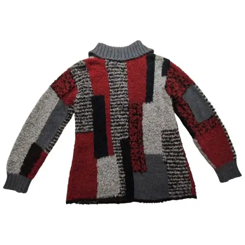 Tabask Patchwork Cardigan Handmade Alpaca Wool Lagenlook Sweater Jacket Size S Red