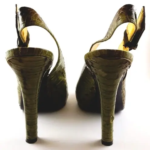 BCBGirls Sling Back Moss-tone Snakeskin Peep-toe