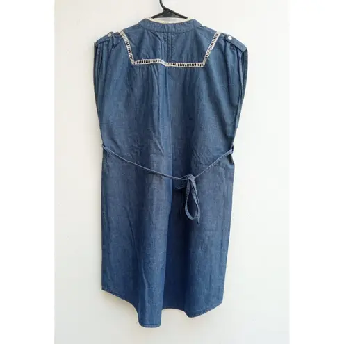 Passports Women's Denim Dress Sleeveless Blue Embroidery Size Medium