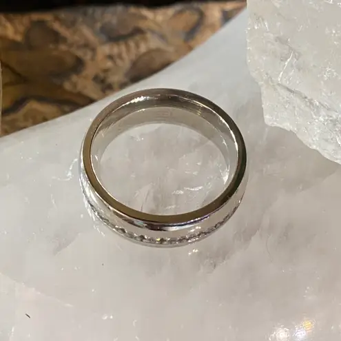 Stainless Steel Cz Eternity Wedding Engagement Band Unisex Silver