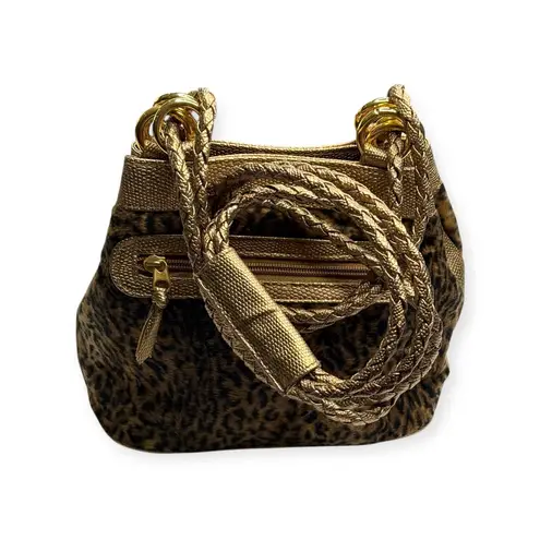 Tiannl ✽ Faux Fur Crossbody Handbag ✽ Animal Print ✽ Vegan Gold Metal Snakeskin Brown