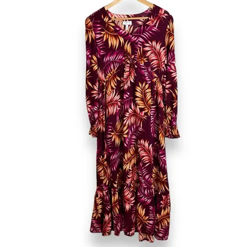 Sofia Jeans Sophia Vergara Tropical Dress Ruffle Hem Long Sleeves Medium