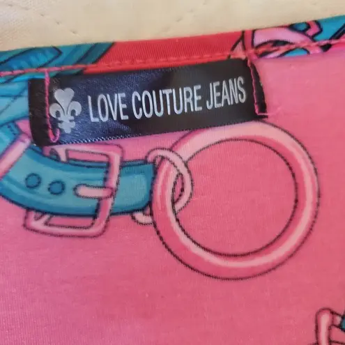 Love Couture Jeans pink mix cheetah chain prints Large top