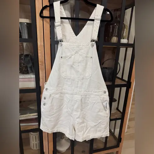Old Navy New  overalls white denim slouchy jeans shortall ecru pockets romper