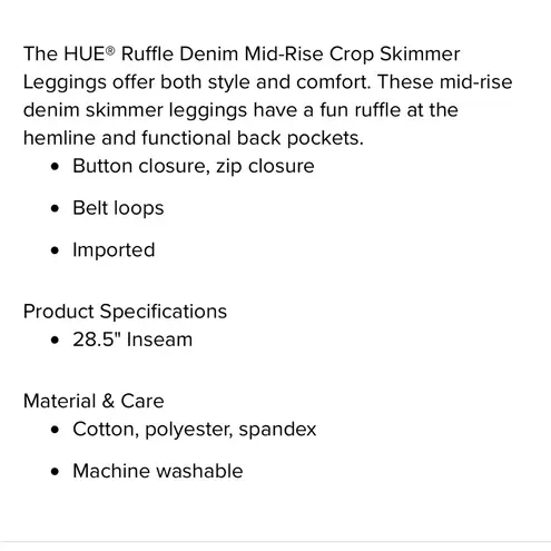 Hue Pink Ruffle Hem Women denim skimmer leggings