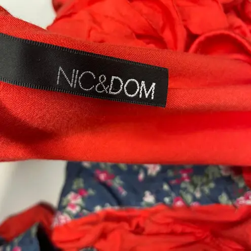 Nic&Dom Orange Floral Patchwork Dress Ruffle Mixed Print Lagenlook Asymmetric S