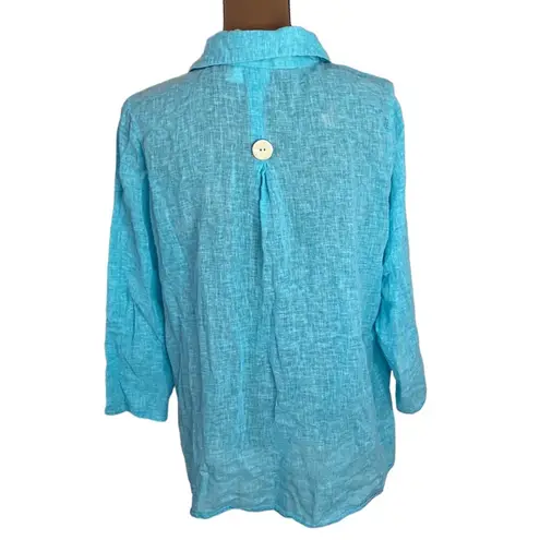Ethyl Clothing Turquoise blue lagenlook linen blend chunky button shirt size M Size M