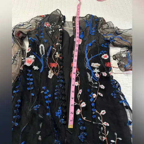 JJ's House Sheath/Column Illusion Boat Neck Floor Length Blue Floral Lace Dress