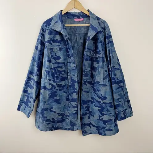 Woman Within  Blue Camouflage Lightweight Cotton Utility Jacket Top  L 18 20