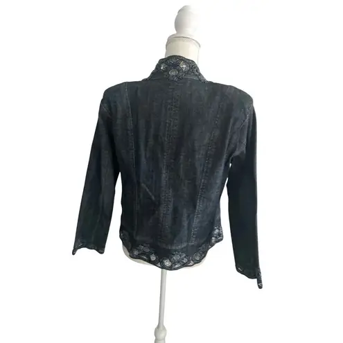 CHICOS Platinum Beaded Embellished Denim Jacket Size Chicos 1 / US Medium 8 Blue