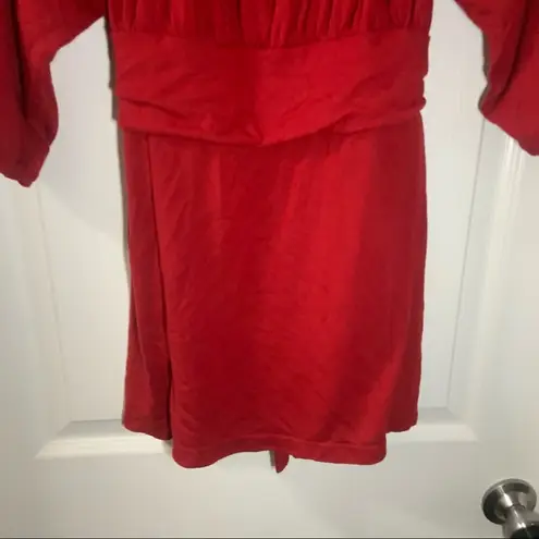 L8ter  Red Scoop Neck 3/4 Sleeve Tie Waist Blouse 1X