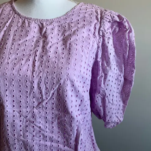 A New Day  Women's Light Purple Short Puff Sleeve Eyelet Top - Size Medium - NWT