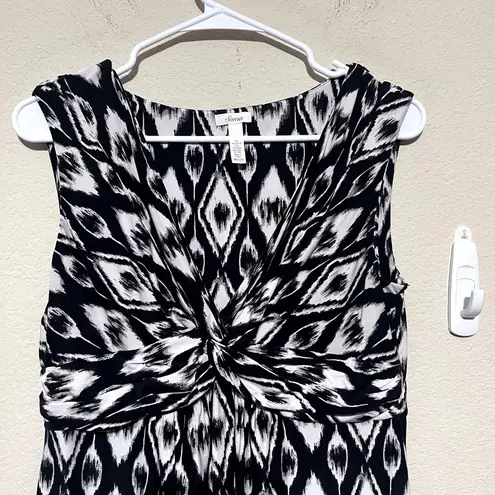 Soma  Dress sz M Black White Ikat Jersey Soft Stretch Sleeveless knee length