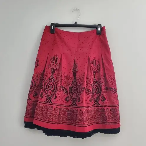 Apt. 9  Red & Black Floral Boho Pleated A-Line Skirt 4