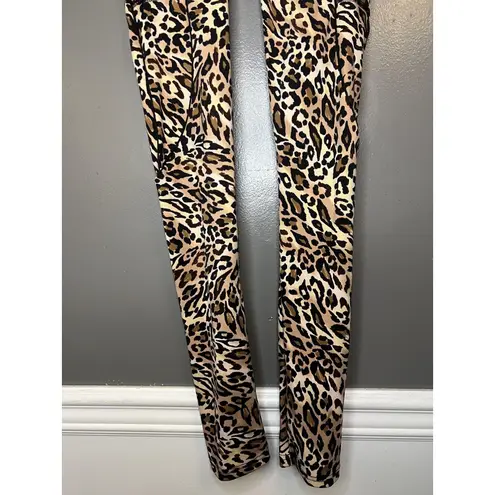 Body Instinct Leggings Womens Small Leopard Print High Rise Yoga Pocket Pants Brown