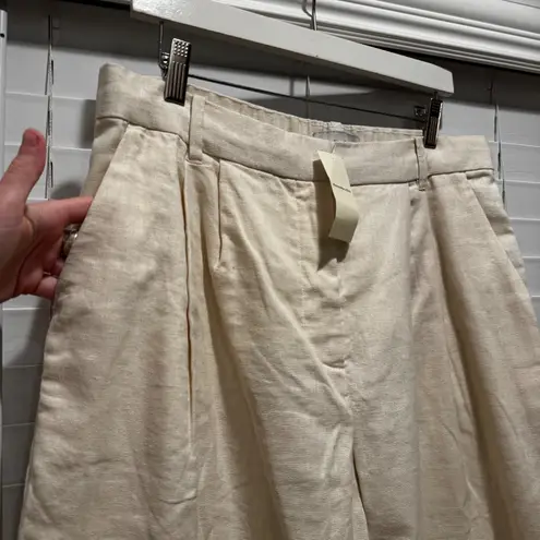 Abercrombie & Fitch Abercrombie Fitch Linen Blend Wide Leg Palazzo Trouser Pants Beige Large Short - Image 6