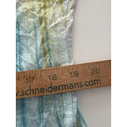 David Cline Top Size M Blue Green White Stripe Print Crinkle Semi Sheer Size M