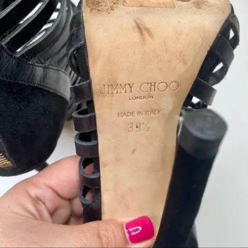 Jimmy Choo Black Leather Caged Heels