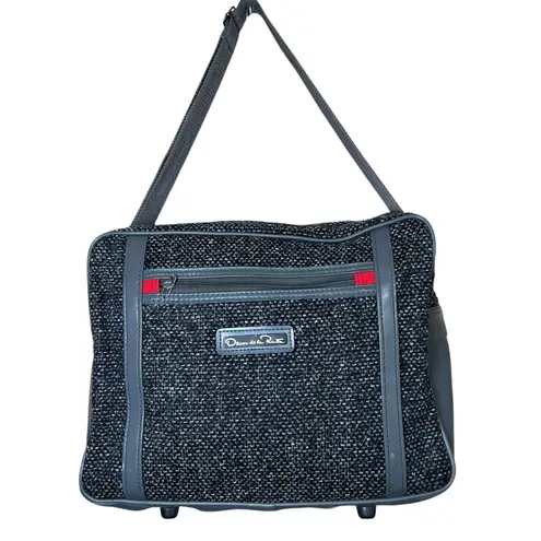 Oscar de la Renta VTG Shoulder Bag Gray Tweed Duffle Travel Carry-on Zip Top
