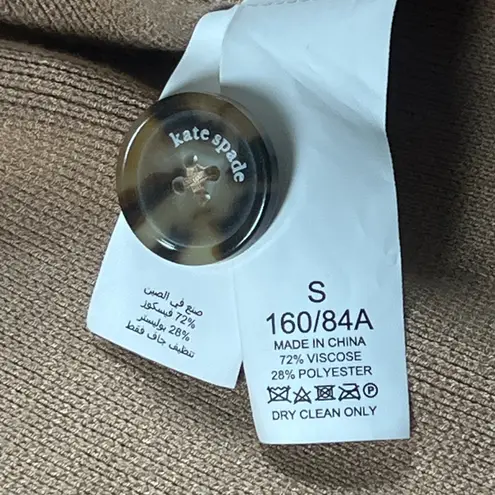 Kate Spade New York Tan Knit Cardigan Sweater Scalloped Pockets Button Front "S"