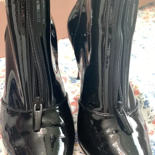 Gianvito Rossi black patent pointy toe booty low heel above ankle boot