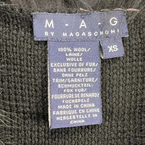 MAG by Magaschoni Black Fox Fur Trimmed Wool Sweater Vest Embroidered Size XS