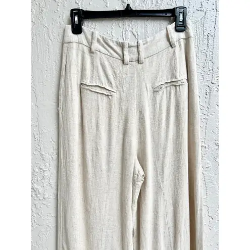 Oscar High Rise Pleated Front Linen Wide Leg Pants Cream Women's UK 12 / US 8